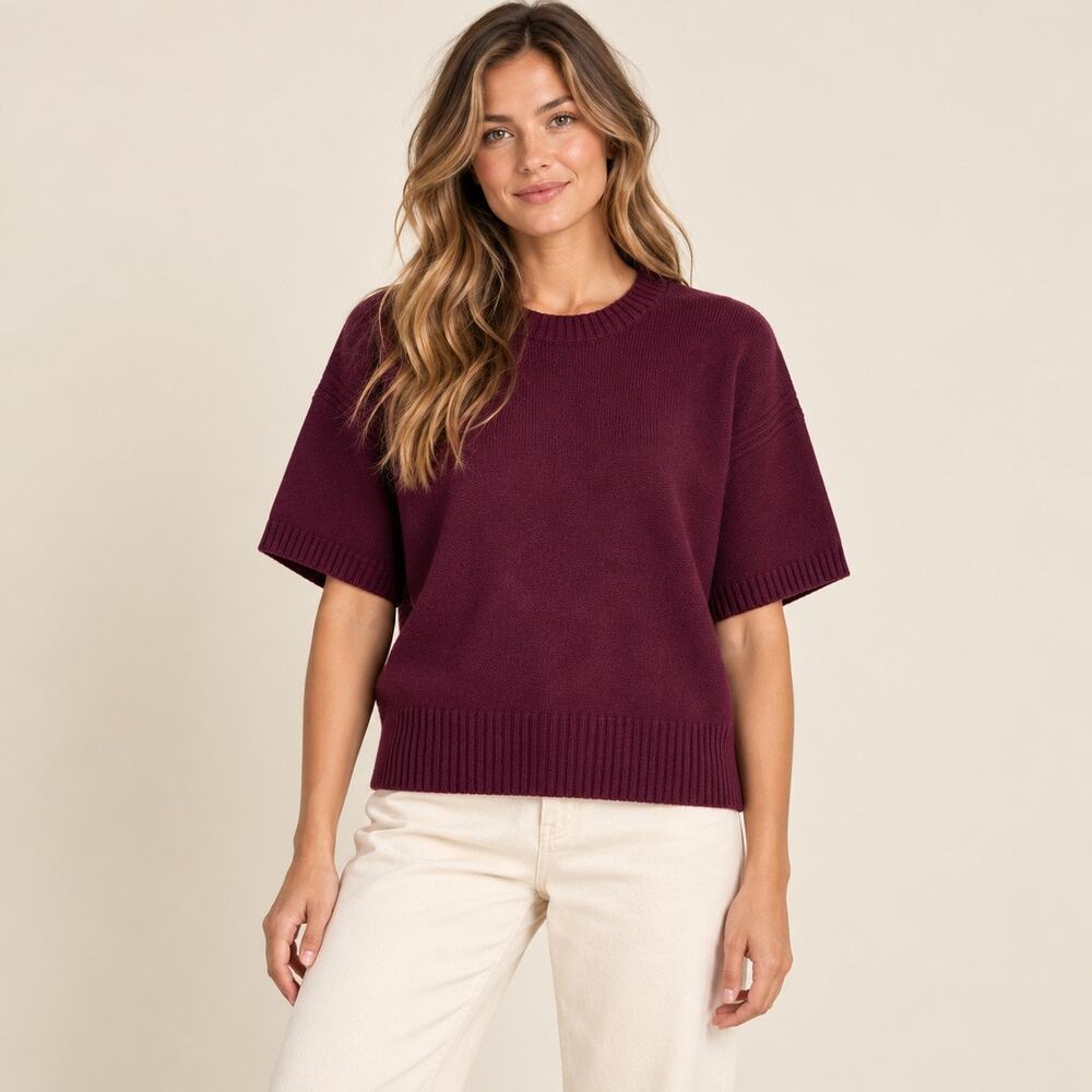 J.Crew Oversized Sweater Tee 100% Lambs Wool Deep Burgundy Size Small NWT